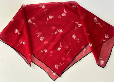 Винтажный ретро ECHO шифоновое шарф цветочный квадратный красный с белыми цветами 21 x 20 - Изображение 1 из 3