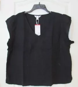 Three Dots V-neck S/S Double Gauze Top BLACK Women's Sz XL NWT MSRP$138 - Picture 1 of 2