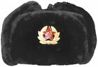 Unisex Mens Womens Winter Warm Fur Lined Russian Cap Russian Trapper Hat Badge