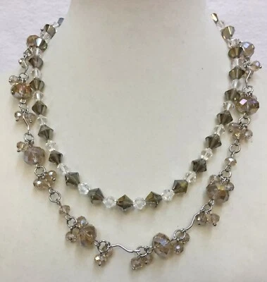 2 Collares Iridiscentes Facetados Cristal Transparente Dorado Ahumado Tono Plata Cierre de Garra Foto 1 de 3