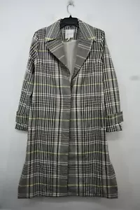 Avec Les Filles Womens Plaid Notch Collar Trench Coat Long Sleeve Woven Padded M - Picture 1 of 10