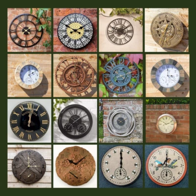 Garden Wall Clock Thermometer Indoor/Outdoor Large Classic Metal Resin Modern - Image 1 of 4