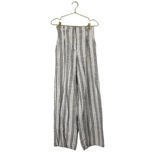 Primark Women Gray Linen Striped Wide Leg Casual Pants 8 603 - Picture 1 of 6