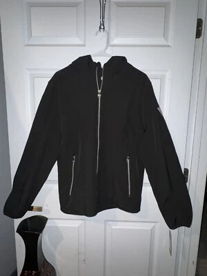 GUESS Mens Medium Jacket Black Coat Soft-shell Full Zip Lined Triangle...SKU109 - Image 1 of 4