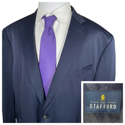 Stafford Big & Tall Travel Stretch Blazer 54R Navy Blue Polyester Sport Coat - Image 1 of 4