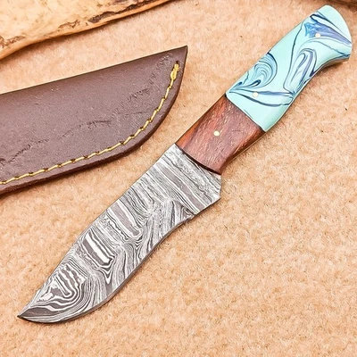 手工制作大马士革钢制薄刀 | 8.0 英寸 | 全唐皮革鞘 IT-2691 — 第 1/4 张图片