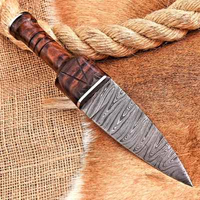 Custom Hand Made Forged Damascus Steel Dagger Boot Knife HH 221 - Image 1 of 4