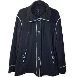 Jones New York Signature Woman schwarze Jacke mit Kapuze und Druckknopfleiste Übergröße 1X - Bild 1 von 6