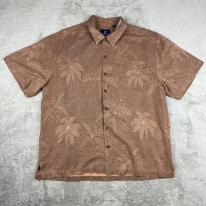 Caribbean Joe Shirt Mens XL Brown 100% Silk Hawaiian Aloha Palm Tree Button Up - Picture 1 of 7