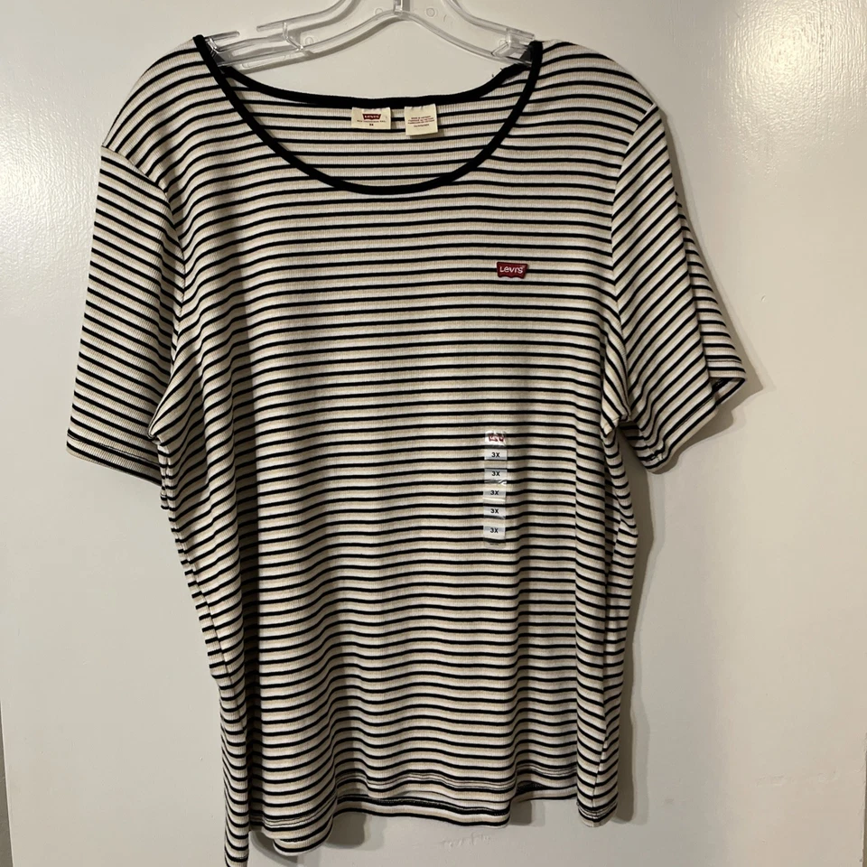 Levi's Short Sleeve Ribbed Fitted T-Shirt Women's 3X Black Multi Stripe