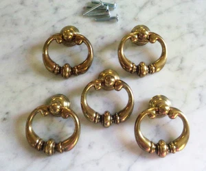 Tiradores de cajón de puerta de latón con llamador de fianza de 5 anillos de colección Keeler Brass Co N13304 - Imagen 1 de 7