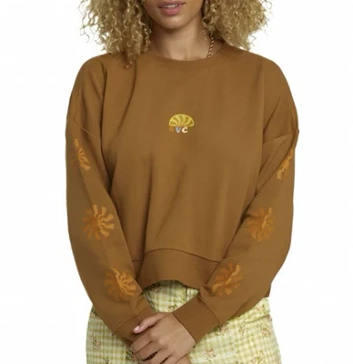 RVCA Shine Cropped Sweatshirt-Women's Size XS-Brown-Retro/Beach/Sun/Surf - Image 1 of 4