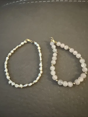 2 Elegant Pearl Bracelet in 14k Yellow Gold with Gold Bead Accents 7” - Image 1 of 4