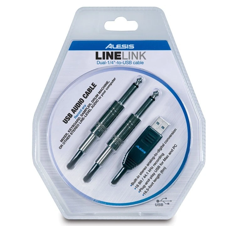 Alesis LineLink Dual 1/4" to USB Audio Mixer Instrument Line Link Cable - Image 1 of 2