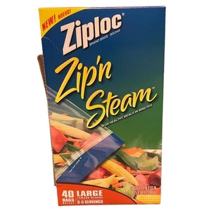 Ziploc Zip’ N Steam große Beutel 40 Stück Box NEU eingestellt 3-5 Portionen 10 x 10” - Bild 1 von 9