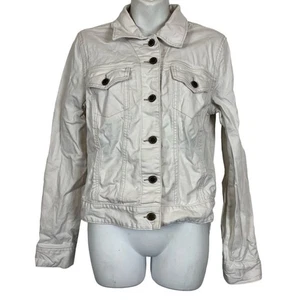 CALVIN KLEIN JEANS White Denim Jean Long Sleeve Button Down Trucker Jacket sz L - Picture 1 of 16