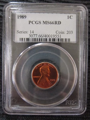 1989 PCGS Lincoln Memorial Cent MS66RD RED 1c penny - Image 1 of 4