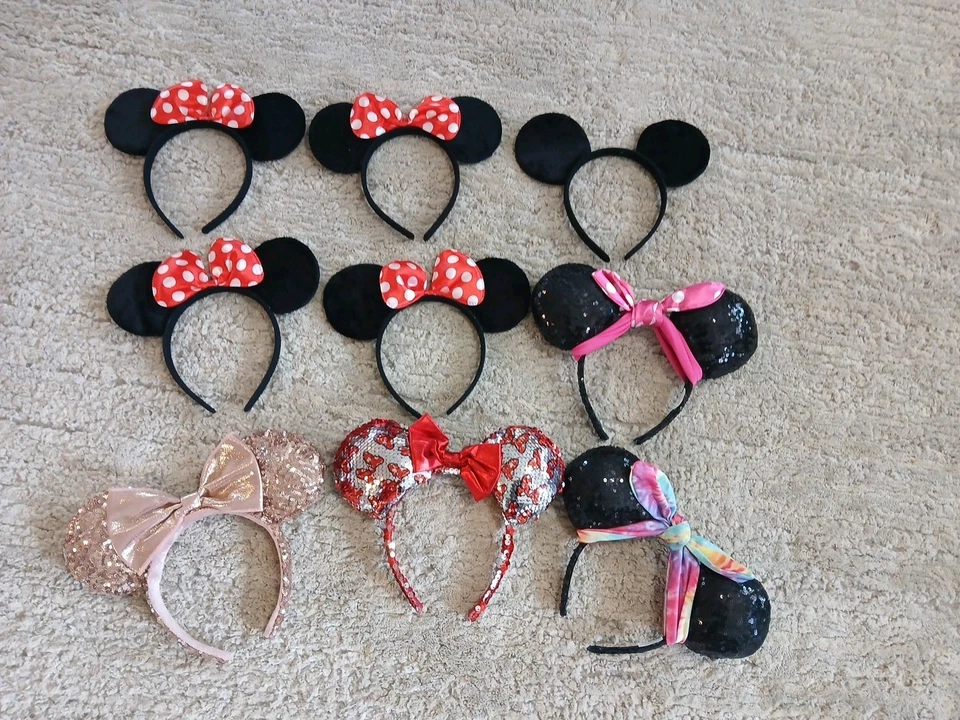 Lote de 9 diademas de nueve orejas de Minnie-Mickey Mouse ideal para disfraces de fiesta de Disney Foto 1 de 4