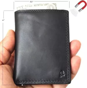 Men's Genuine Leather mini Wallet slim Cards Slots coins zipper Slim Magnetic ID - Picture 1 of 11