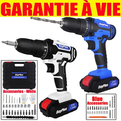 Perceuse Visseuse Tournevis Sans Fil 21V Lumière LED + 1-2 Batteries + Valise - Photo 1/4