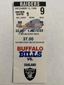 Boleto de fútbol americano de la NFL 1998 Buffalo Bills vs Oakland Raiders antiguo raro wow - Imagen 1 de 2