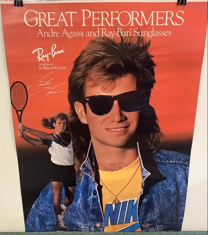 VTG Andre Agassi Ray Ban Sunglasses Poster 18x24 Great Performances Tennis Cover