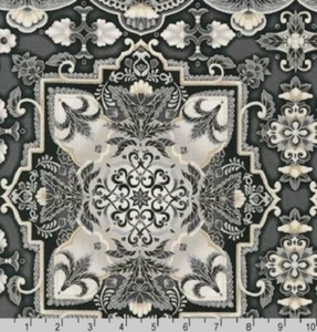 CLEARANCE - 'TRIESTE' GREY, BLACK, SILVER ORNATE PANEL FABRIC - KAUFMAN - Picture 1 of 2