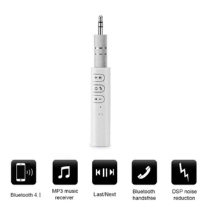 Weiß Aux 3.5mm Klinkenkabel Auto Kit Audio Bluetooth Empfänger Headset Call Teil - Bild 1 von 5