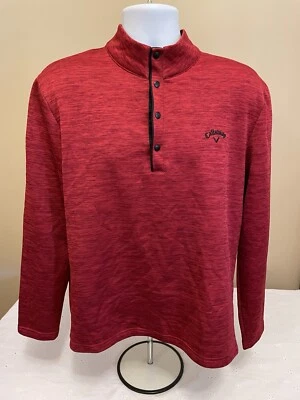 Callaway 1/4 cremallera con logotipo en el pecho para hombre forrado de vellón grande con broches de presión rojo Foto 1 de 4