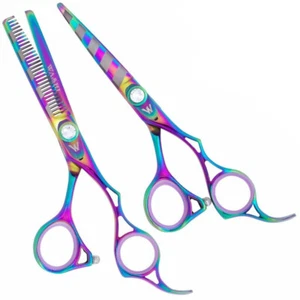 Washi Beauty Rainbow Zebra 2 Piece Shear Set 5.5 Scissor 30 Tooth Thinner, Razor - Picture 1 of 1