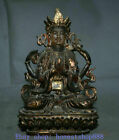 9.2" Old Tibet Crystal Gilt 4 Arms Chenrezig Buddha Avalokiteshvara Lotus Statue