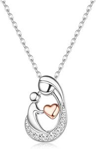 Mother'S Day Gifts S925 Sterling Silver Mother Daughter Necklaces 18K White Gold - Picture 1 of 12