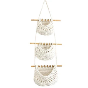 Hanging Fruit Basket 3 Tier Macrame Baskets toy Storage Net Boho Wall Decor - Picture 1 of 5