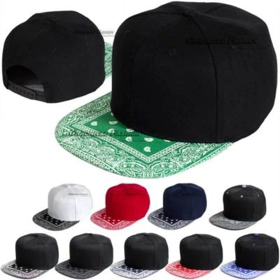 Baseball Cap Snapback Adjustable Flat Bill Bandana Paisley Blank Hip Hop Men Hat - Image 1 of 4