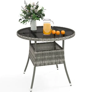 31.5" Patio Table 4-Person Outdoor Patio Wicker Round Dining Table Rattan Bistro - Picture 1 of 6