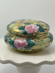 Antique Nippon Medium Hand Painted Vanity Covered Porcelain Dish Floral - Picture 1 of 20
