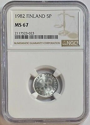 1982 FINLAND 5 PENNIA UNC NGC MS 67 FINEST KNOWN WORLDWIDE Cover