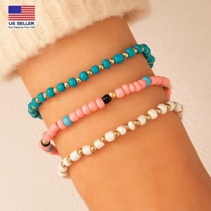 Moda Mujeres Joyería Retro Pulsera Cuentas en Capas Dije de Muñeca 1773 - Imagen 1 de 4