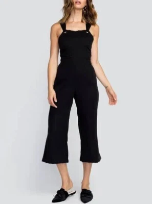 Wildfox Gene Crop Jumpsuit S Black Flare Leg Tie Back Elastic Waist Casual - Image 1 of 4