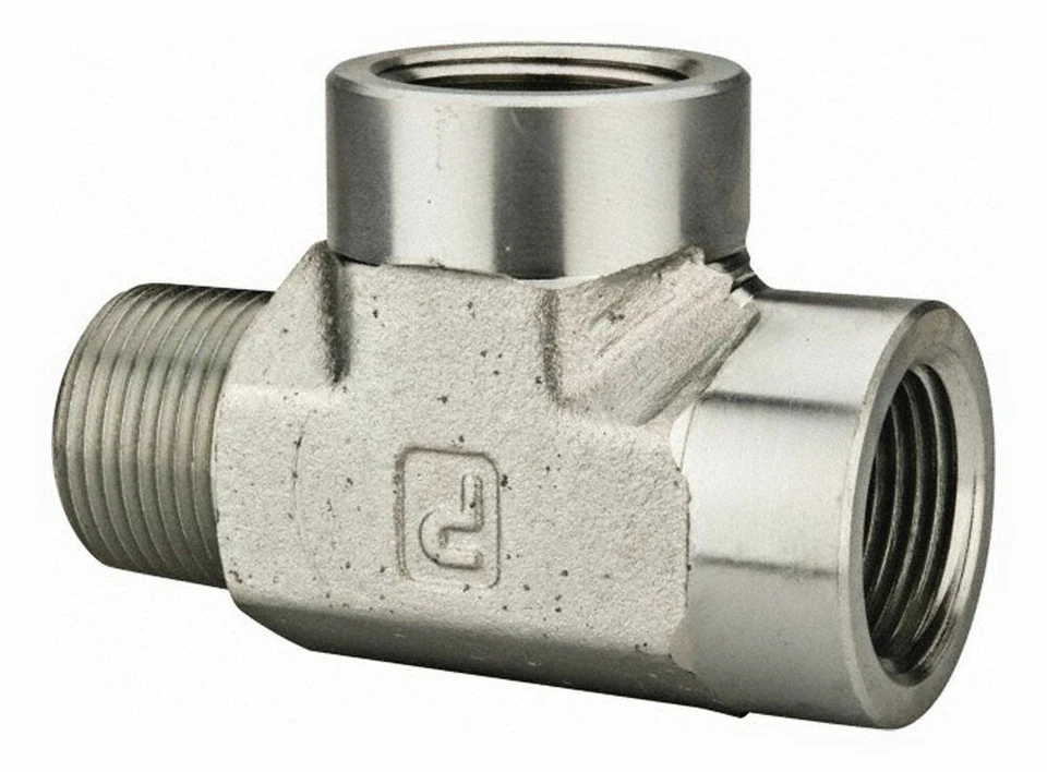 3/4" NPT Male Run Tee Zinc Plated Carbon Steel (3700 Psig) PARKER 3/4 MRO - Image 1 of 1