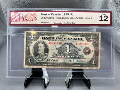 1935 Bank Of Canada $1 Bank Note Series B BCS Graded F-12 SN# A8282480 - Image 1 of 4