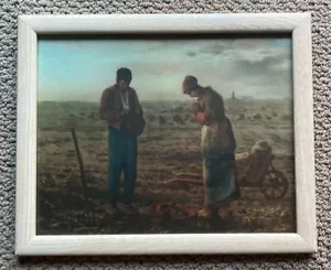 IMPRESIÓN LITOGRÁFICA ANGELUS HUMILDES AGRICULTORES REZANDO EN EL CAMPO PLANTANDO Enmarcada 13”x 16” - Imagen 1 de 1
