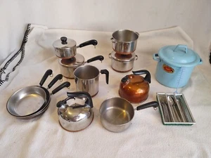REVERE WARE COPPER CLAD MINI TOY COOKWARE, AMSCO POT & GERMAN SILVERWARE 29 PCS - Picture 1 of 20