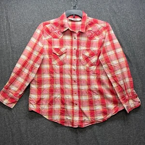 Gibson Shirt Womens 2x Pink Plaid Pearl Snap Front Western Guitar Rhinestone - Picture 1 of 10