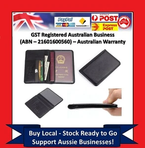 RFID Mens Womens Passport Wallet Security Lined Full Grain Cow Leather BLACK M6. - Picture 1 of 3