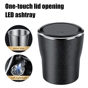 Car Ashtray With Lid | Smokeless Ashtray With LED Light | Mini Car Trash Can - Picture 1 of 11