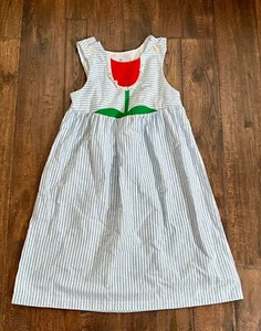 Florence Eiseman Girl’s Blue Striped Seersucker Appliqué Dress Sz 6 - Picture 1 of 5
