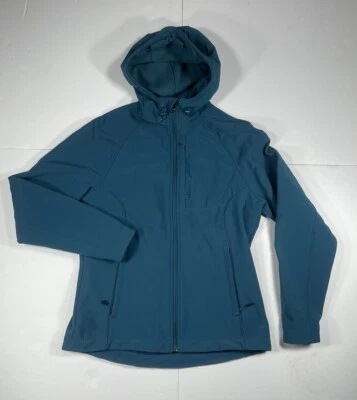 Jaqueta Kirkland feminina tamanho M azul-petróleo zíper completo capuz poliéster macio por dentro - Imagem 1 de 4