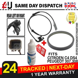 FITS CITROEN C4 DS4 PEUGEOT 307 308 REAR ABS SPEED SENSOR & MAGNETIC PICKUP RING - Picture 1 of 11