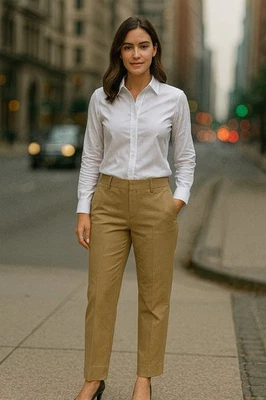 Pantalones Moschino Cheap & Chic Italia Mujer Beige Caqui Lino Algodón Talla 8 Foto 1 de 4